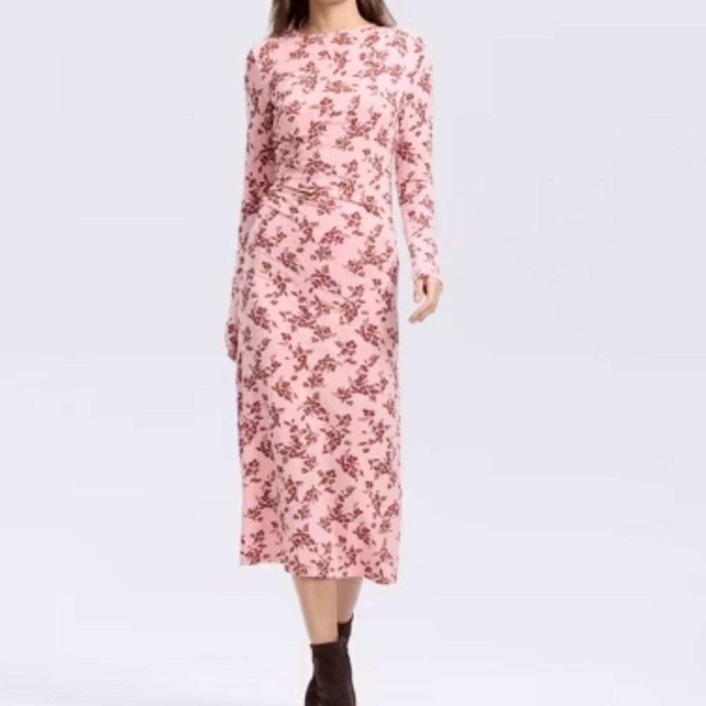 A New Day Long Sleeve Twisted Floral Midi Bodycon Dress Womens Small Pink NWT